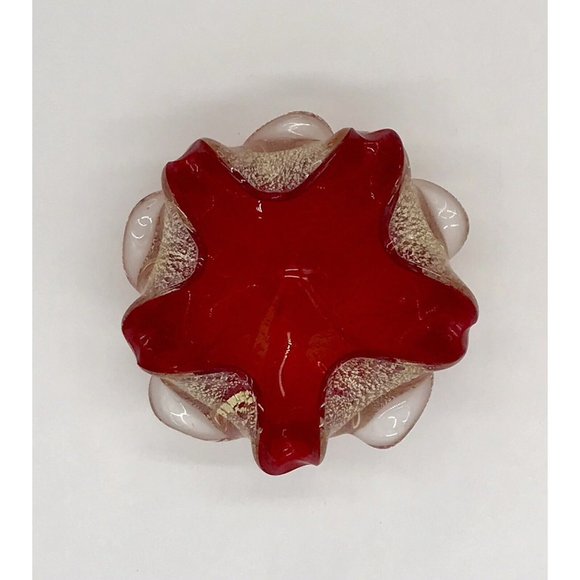 Vetro Artistico Veneziano Murano Italy Venetian Glass Red Gold  Trinket Bowl - Picture 8 of 9